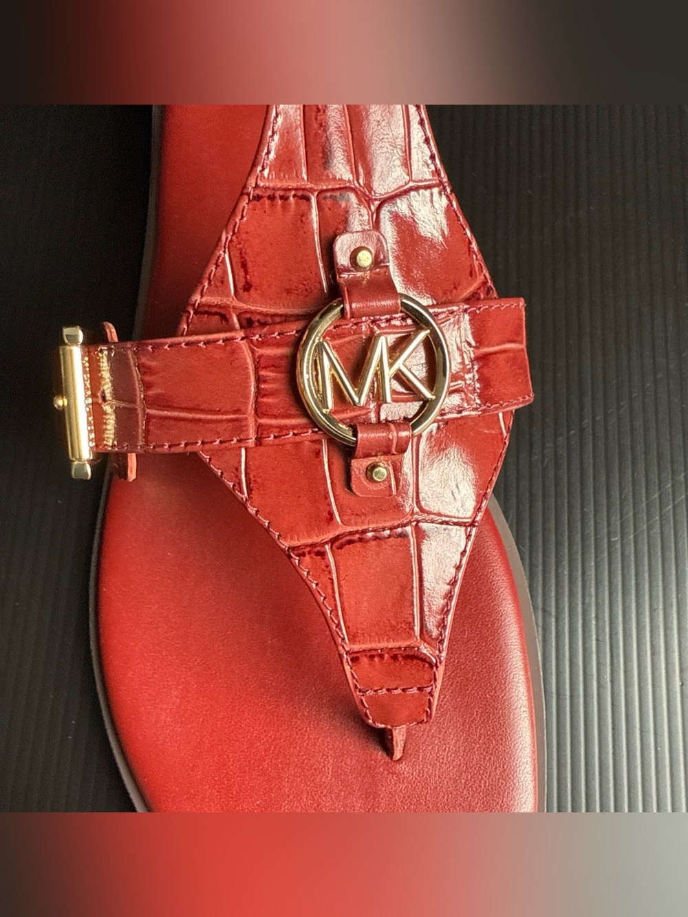 NIB Michael Kors Preston Flat Sandal Brandy Embossed Leather Shoe Womens Size 10 - Picture 8 of 12
